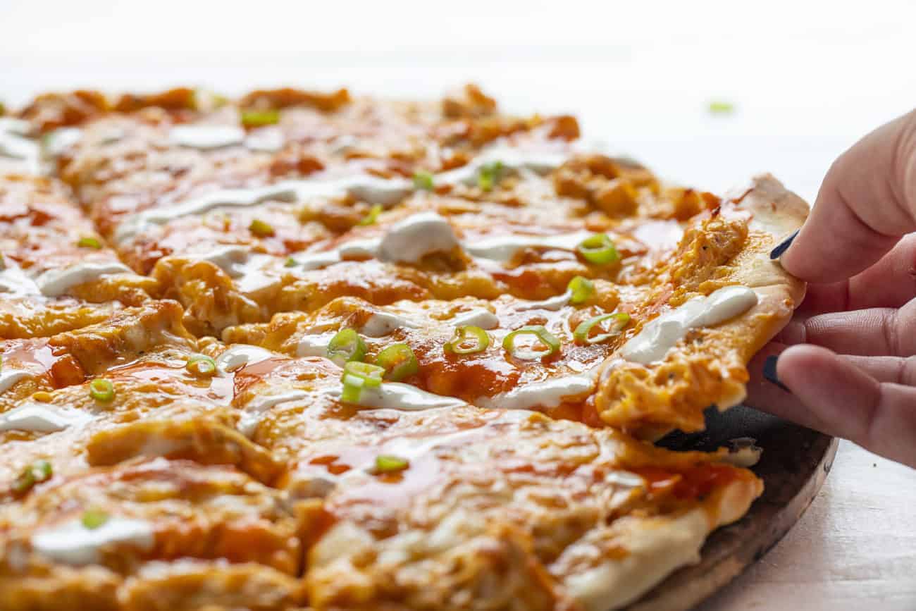 The BEST buffalo chicken pizza