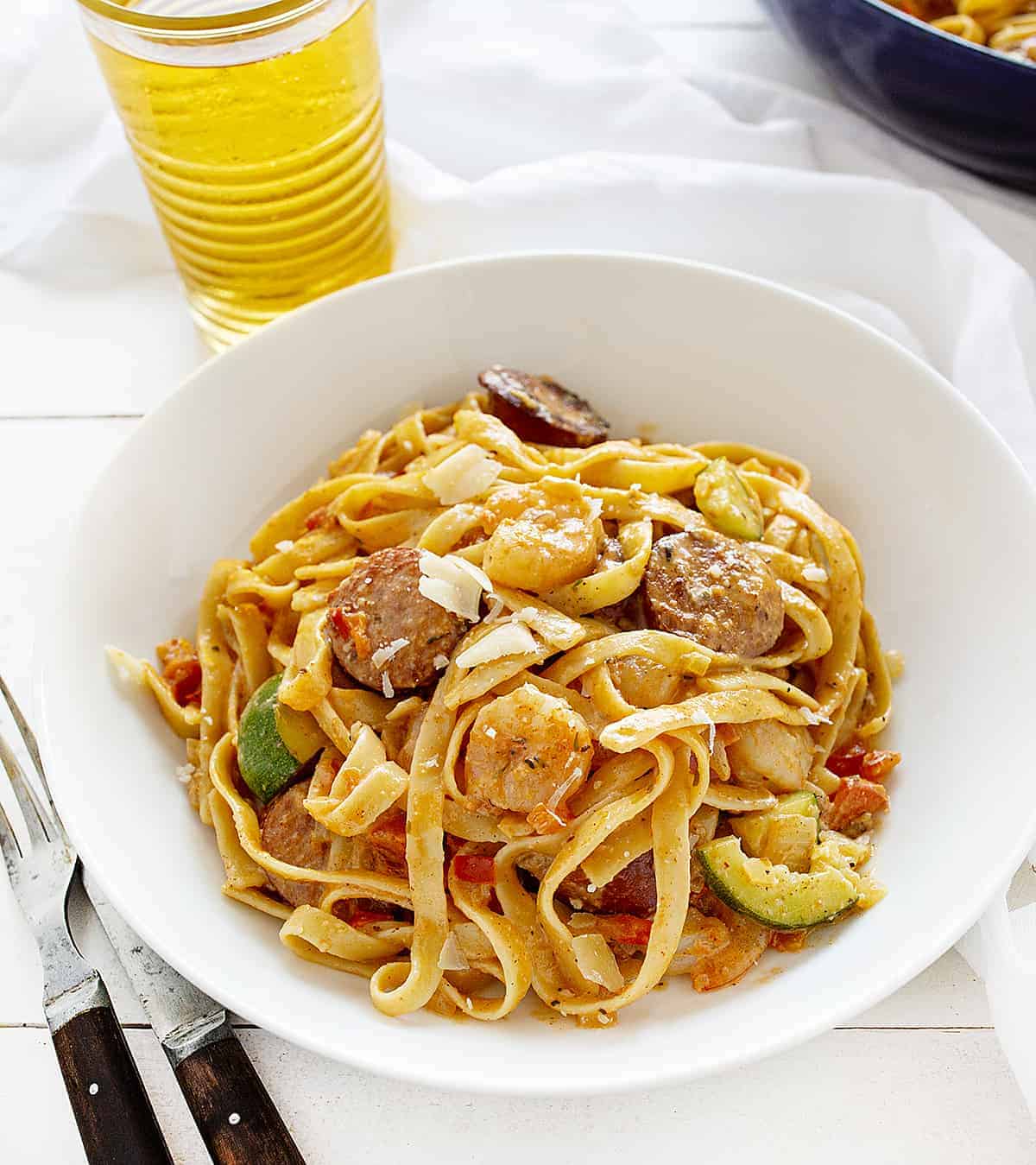 Bowl of Cajun Shrimp and Sausage Pasta