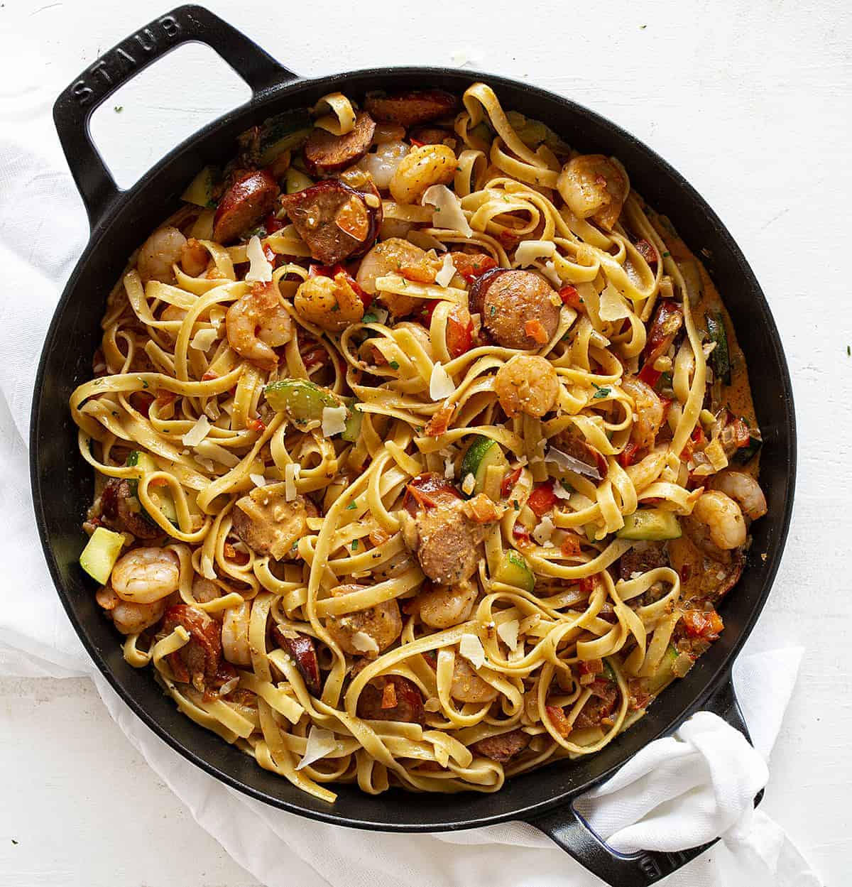 Cajun Shrimp and Sausage Pasta Overhead