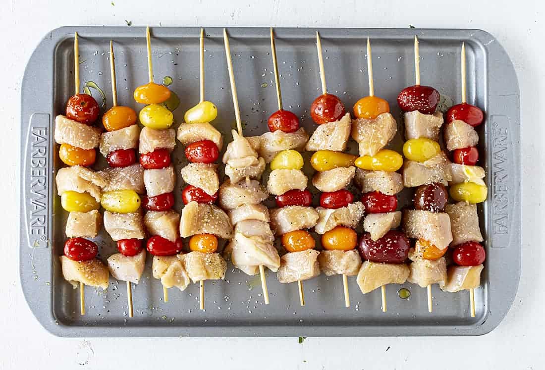 Raw Chicken and Tomato on Skewers.