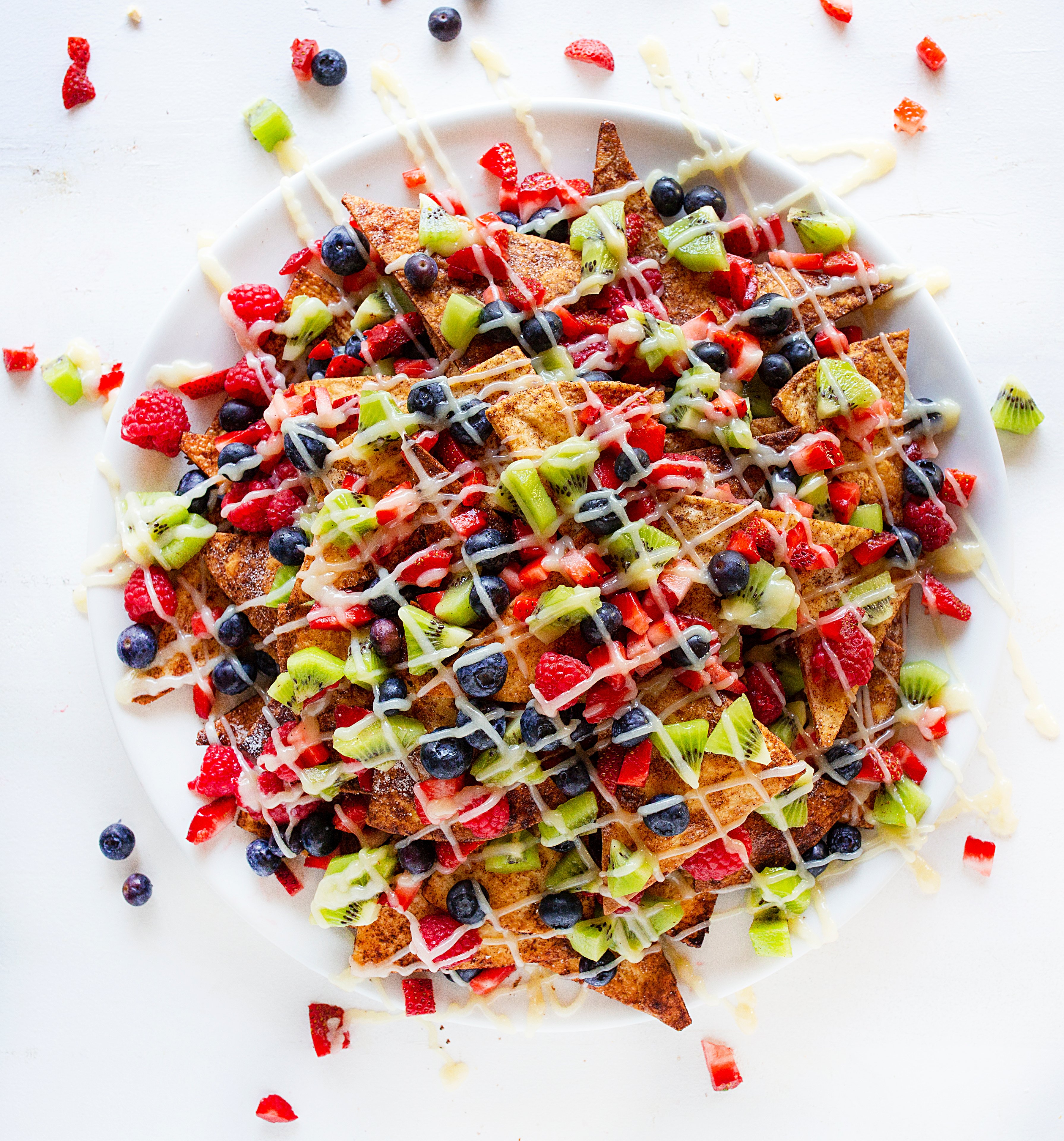 Fruit Nachos with Cream Cheese Glaze - Dessert Nachos