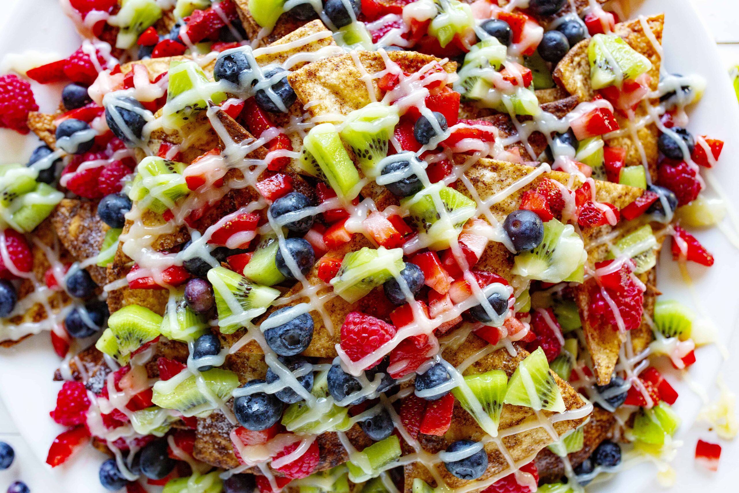 Fruit Nachos with Cream Cheese Glaze