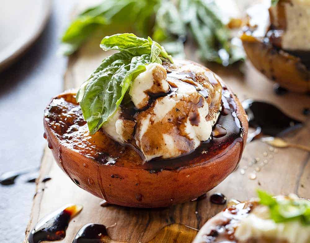 Grilled Peaches with Mascarpone and Balsamic Reduction - i am baker