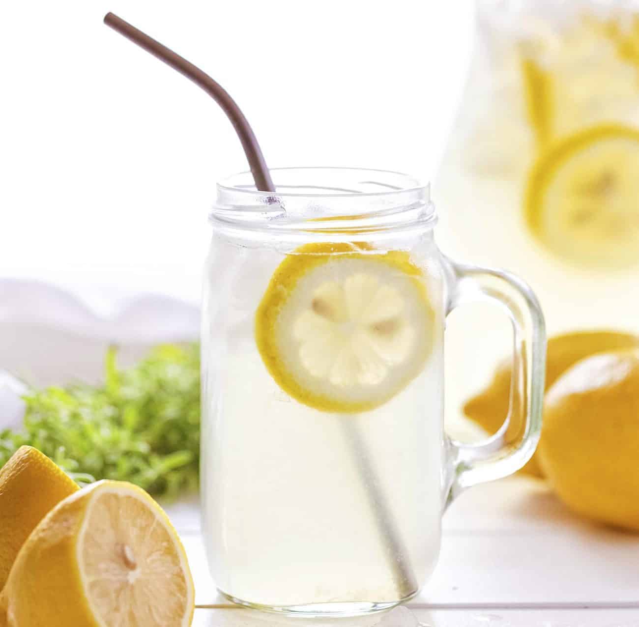 Homemade Lemonade in a Mug with Metal Straw