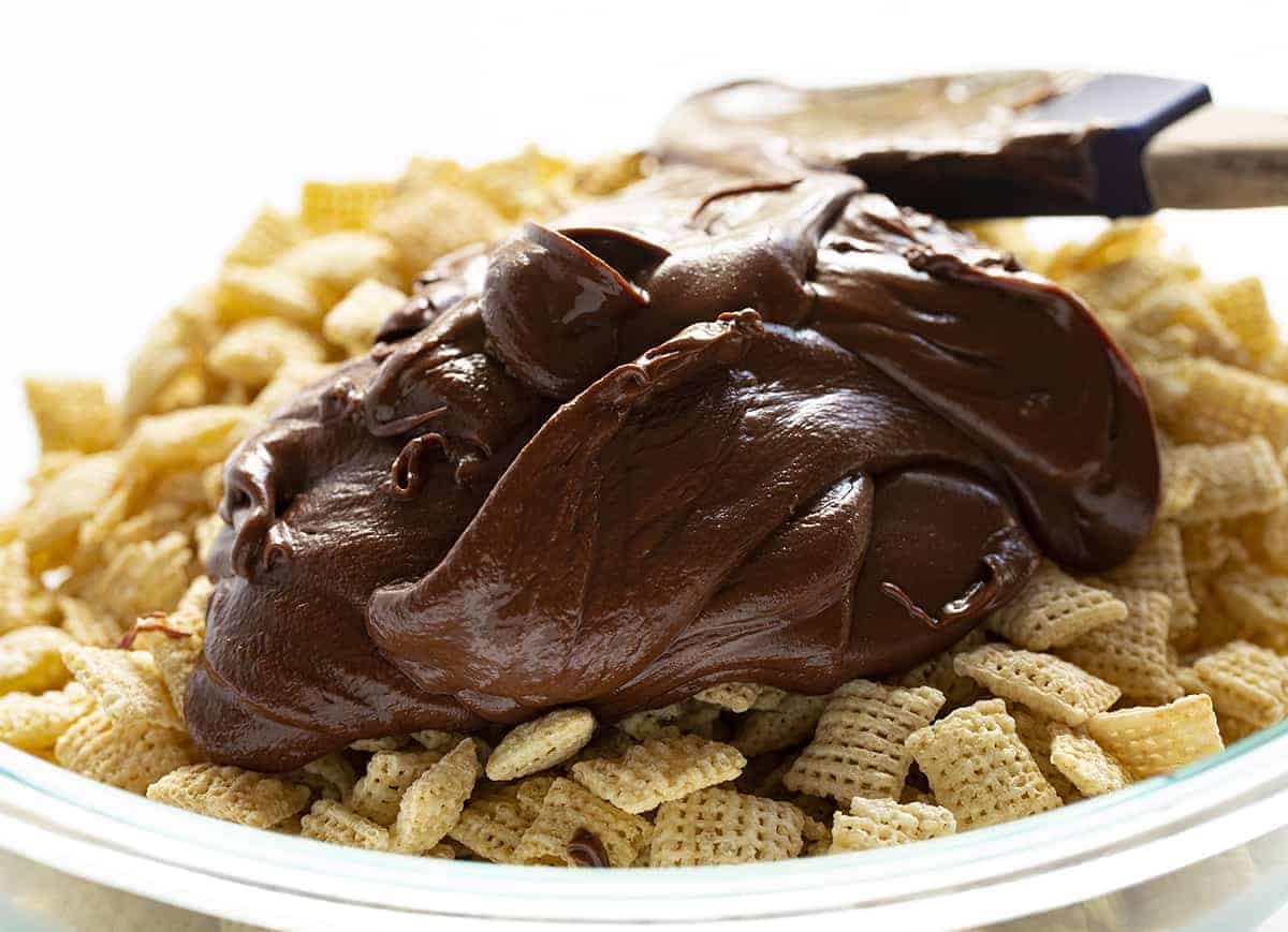 Chocolate Peanut Butter Mixture for Puppy Chow Bars