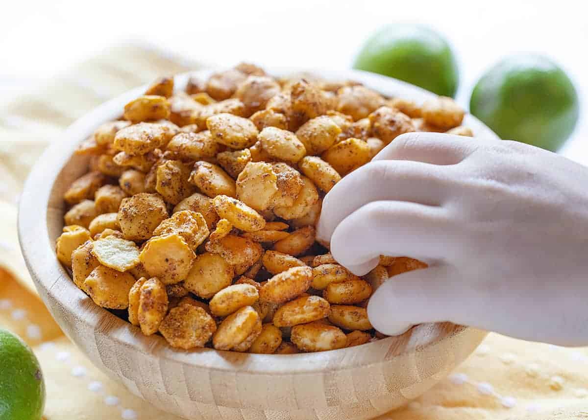 Grabbing a handful of Taco Oyster Crackers