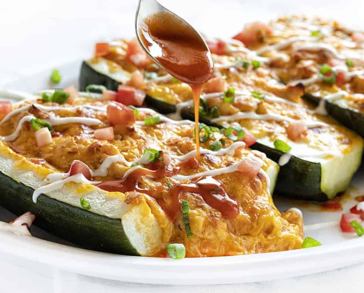 Buffalo Chicken Zucchini Boats I Am Baker