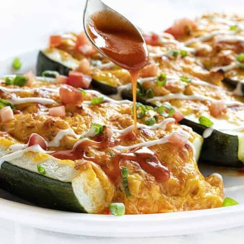 Buffalo Chicken Zucchini Boat