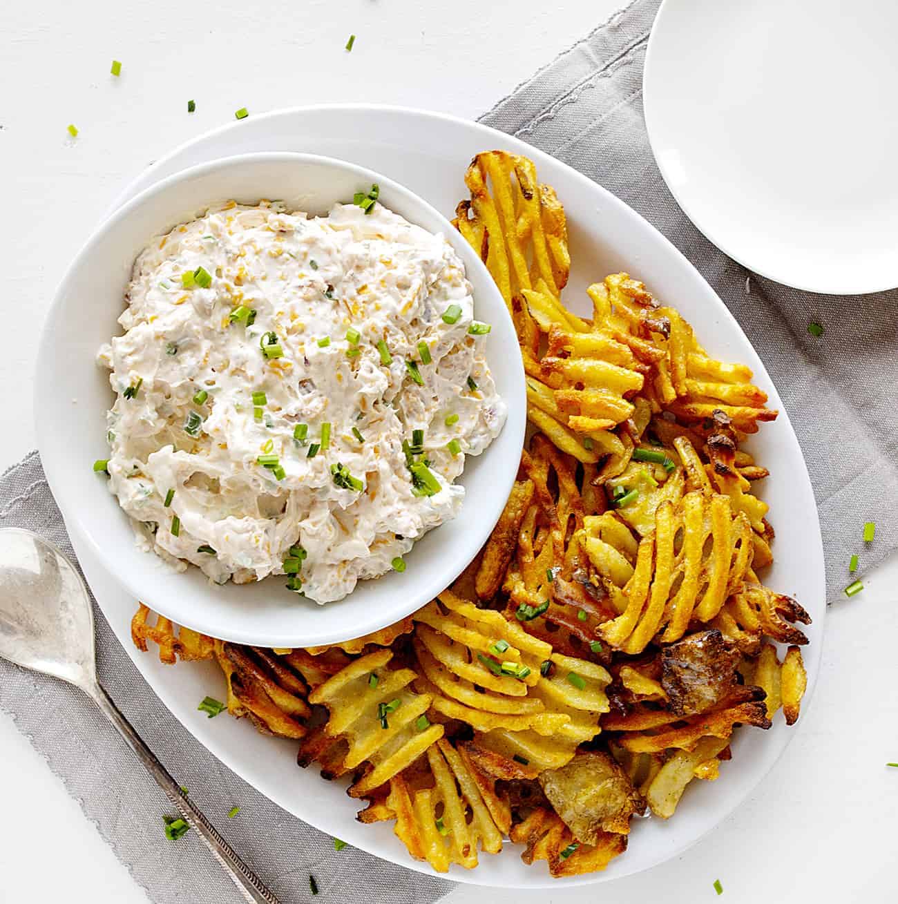 Overhead Image of Loaded Potato Dip