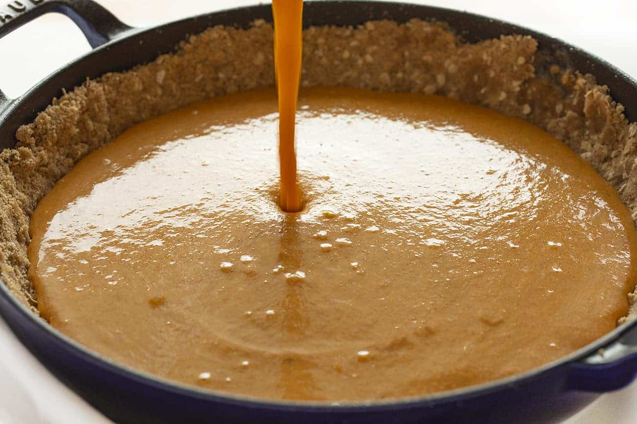 Pouring Pumpkin into Skillet with Crisp