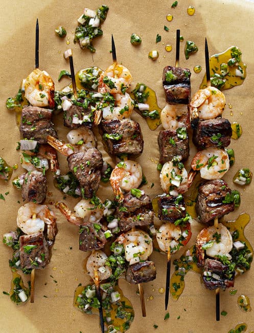 Surf and Turf Kebabs with Chimichurri Sauce - i am baker