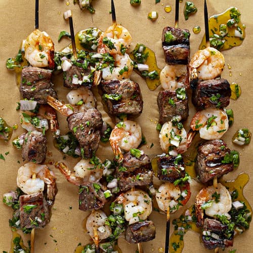 Steak and clearance shrimp skewers