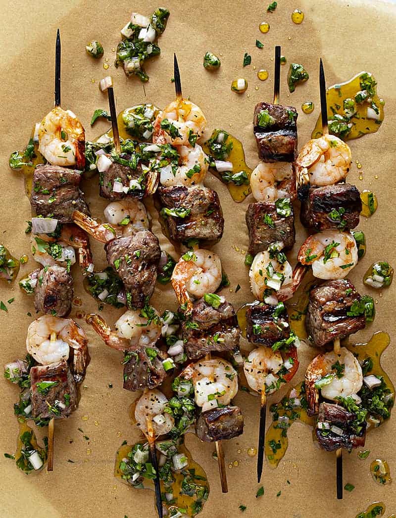 Surf and Turf Kebabs with Chimichurri Sauce