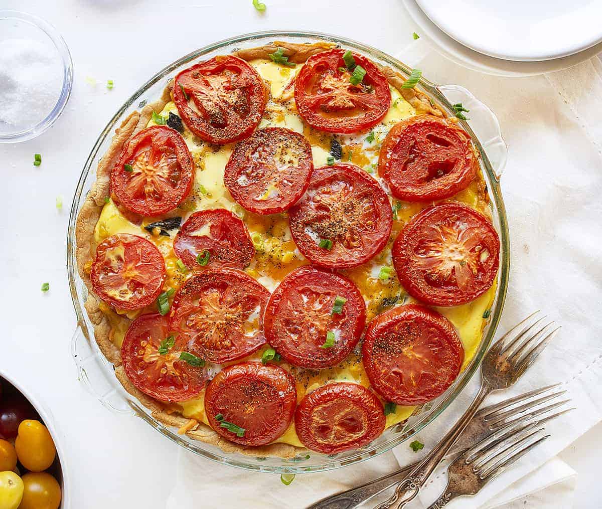 Overhead view of Tomato and Corn Pie