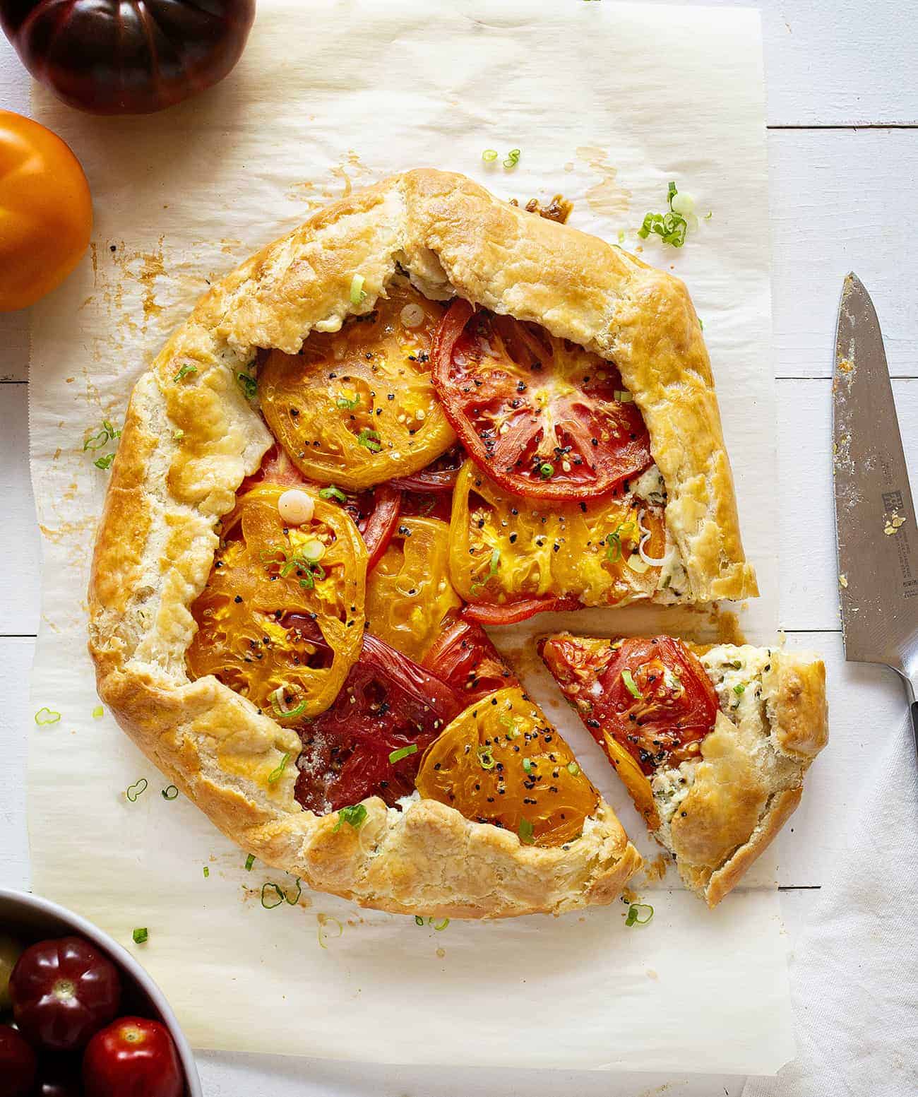 Piece cut out of a Baked Tomato Galette.
