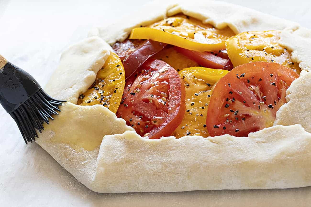 Egg-wash on a Tomato and Cheese Galette.