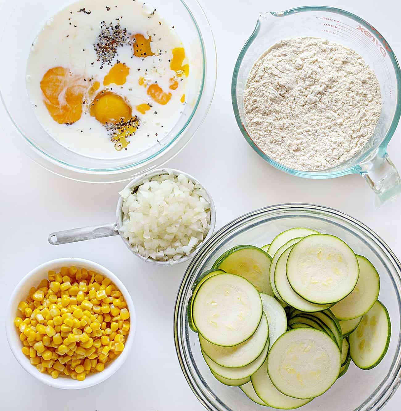 Ingredients for Zucchini and Corn Quiche