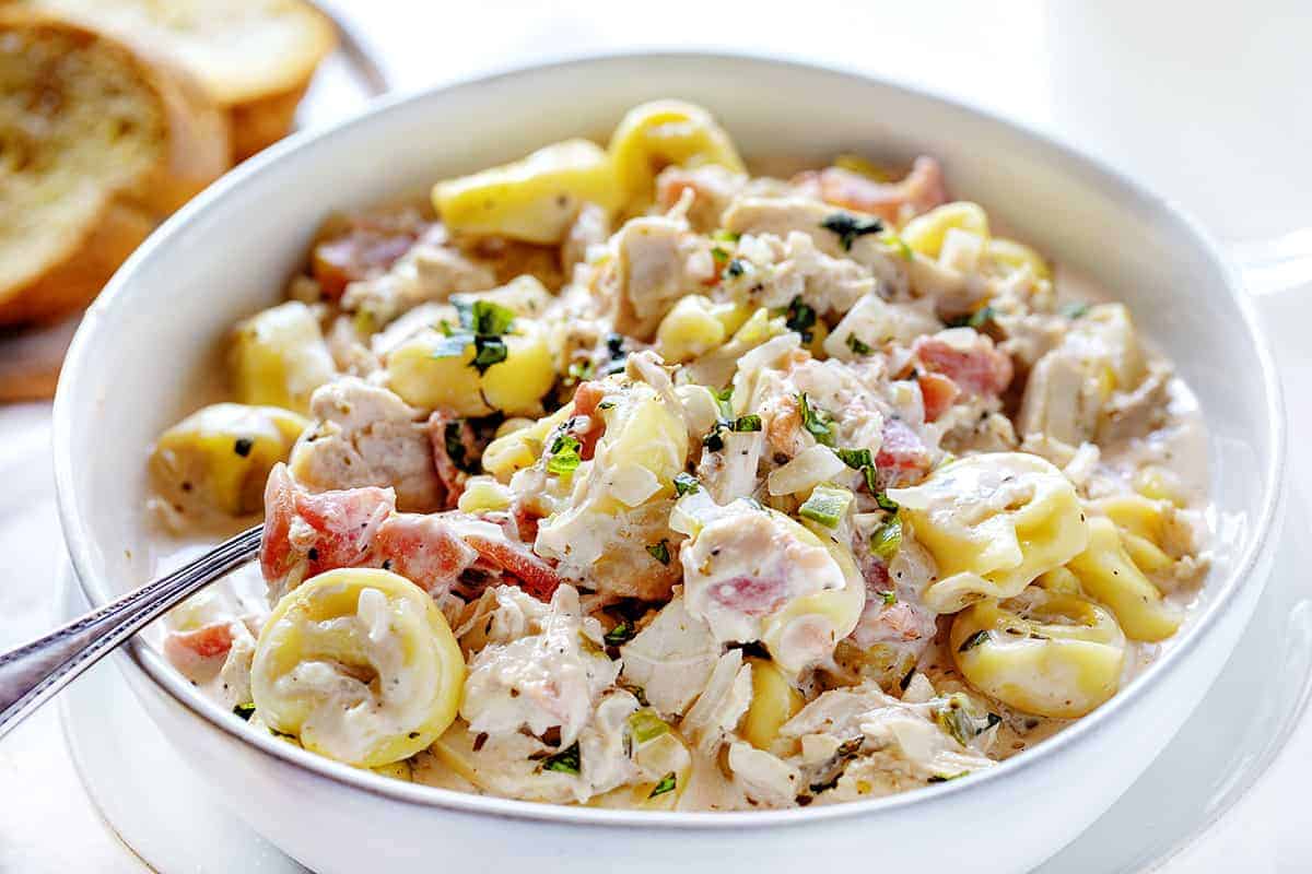 Bowl of Creamy Chicken Tortellini Soup