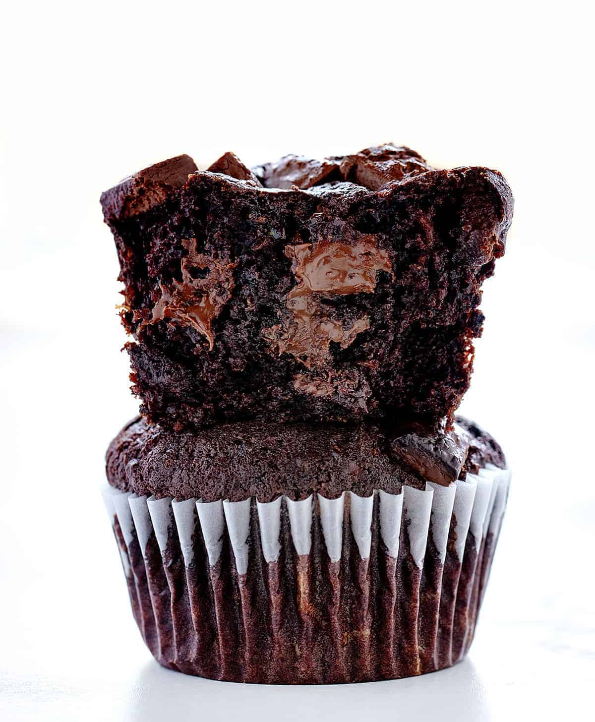 Stacked Chocolate Zucchini Muffins