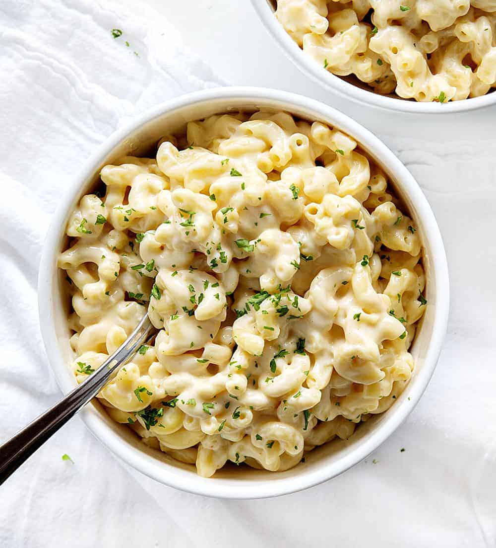 Overhead Bowl of Macaroni and Cheese