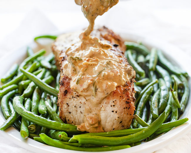 Pork Loin with Roasted Garlic Cream Sauce - i am baker