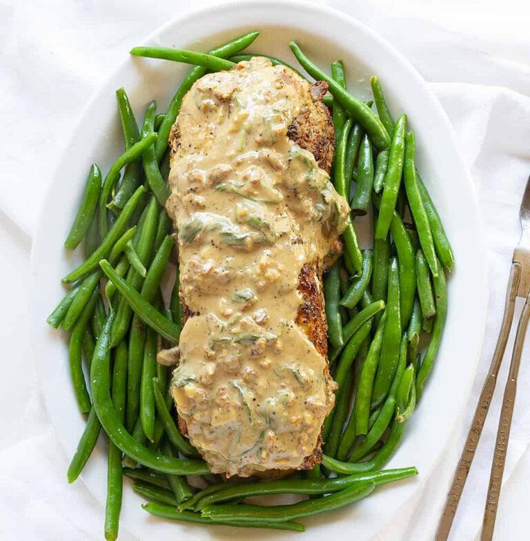 Pork Loin with Roasted Garlic Cream Sauce i am baker