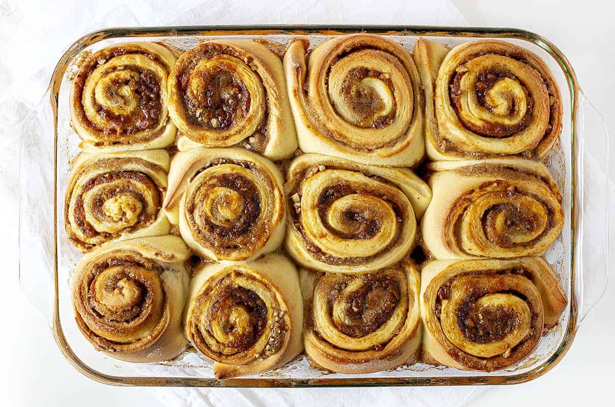 Pan of Pumpkin Sweet Rolls before adding frosting