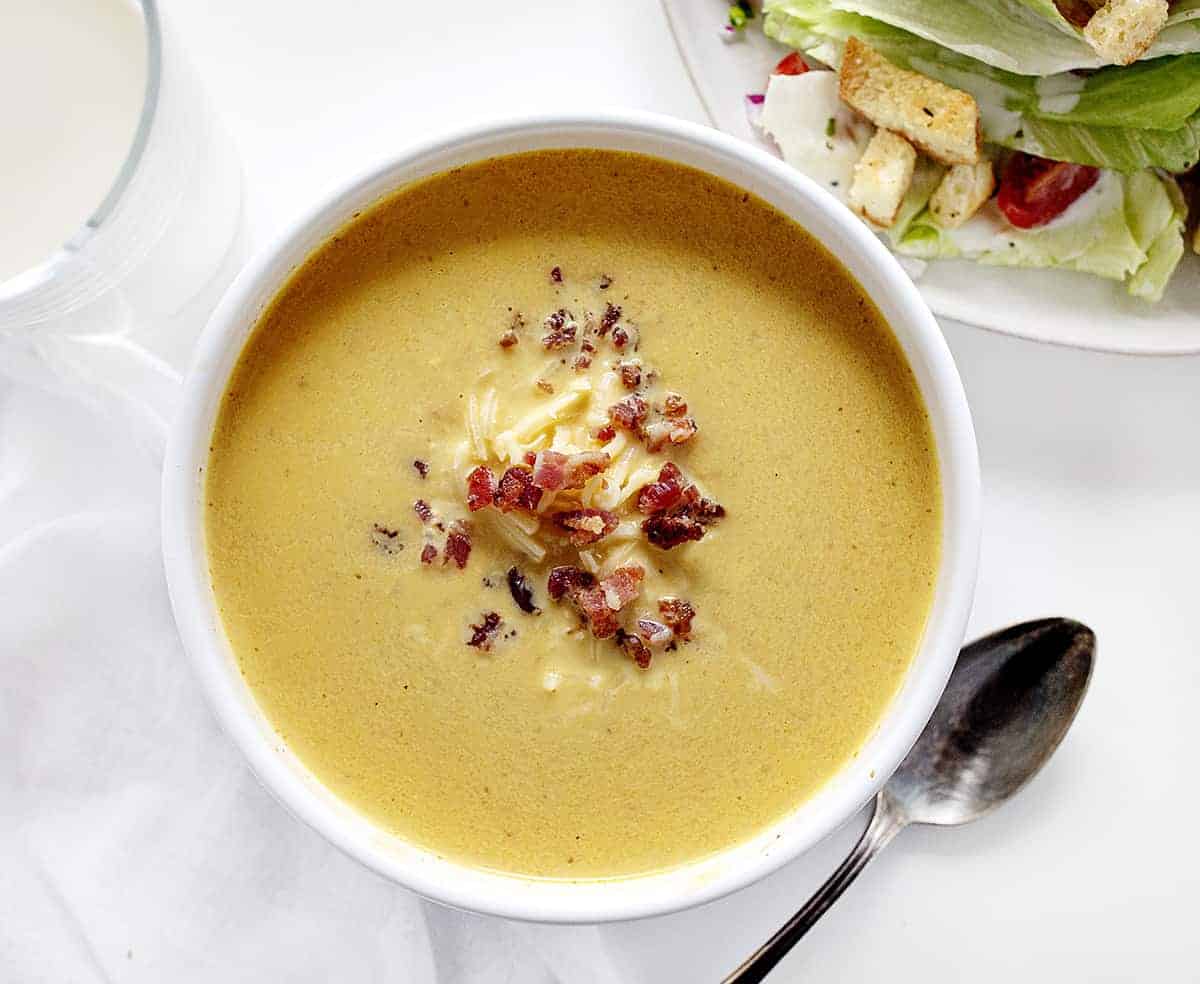 Overhead View of a Bowl of Pumpkin Soup