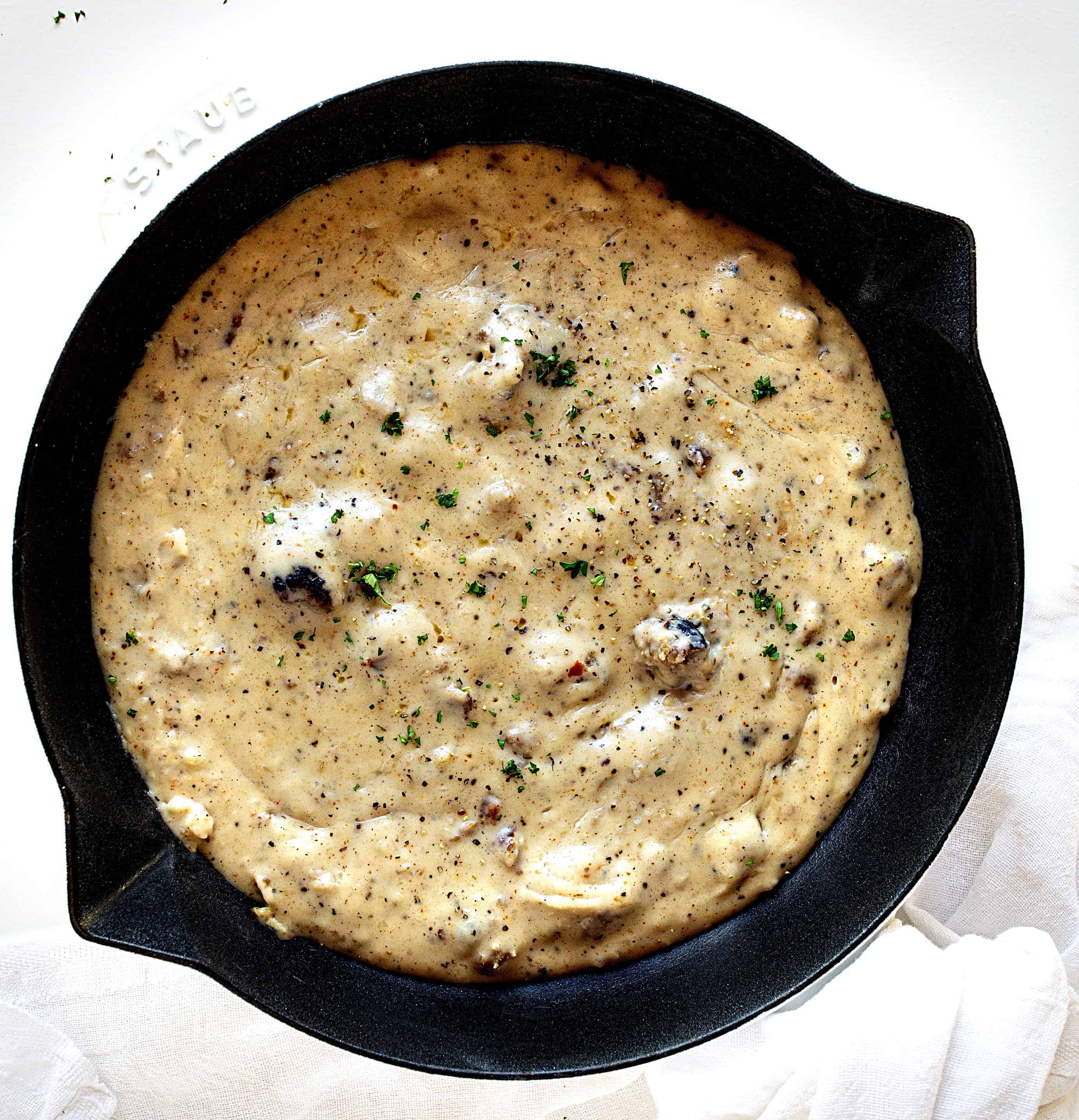 Skillet of Sausage Gravy for Biscuits and Gravy