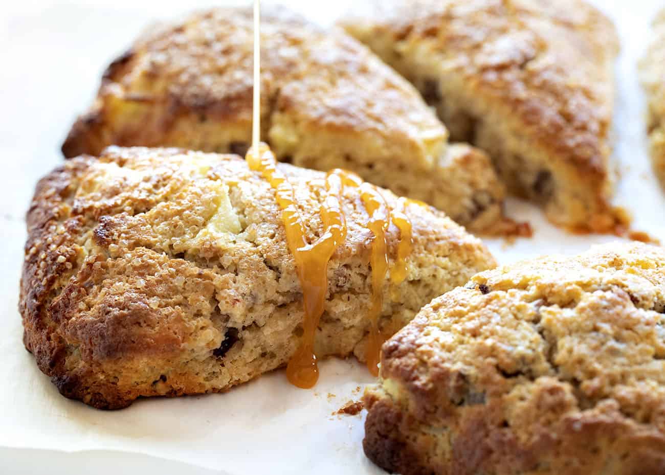 Drizzling Caramel on Apple Pecan Scones