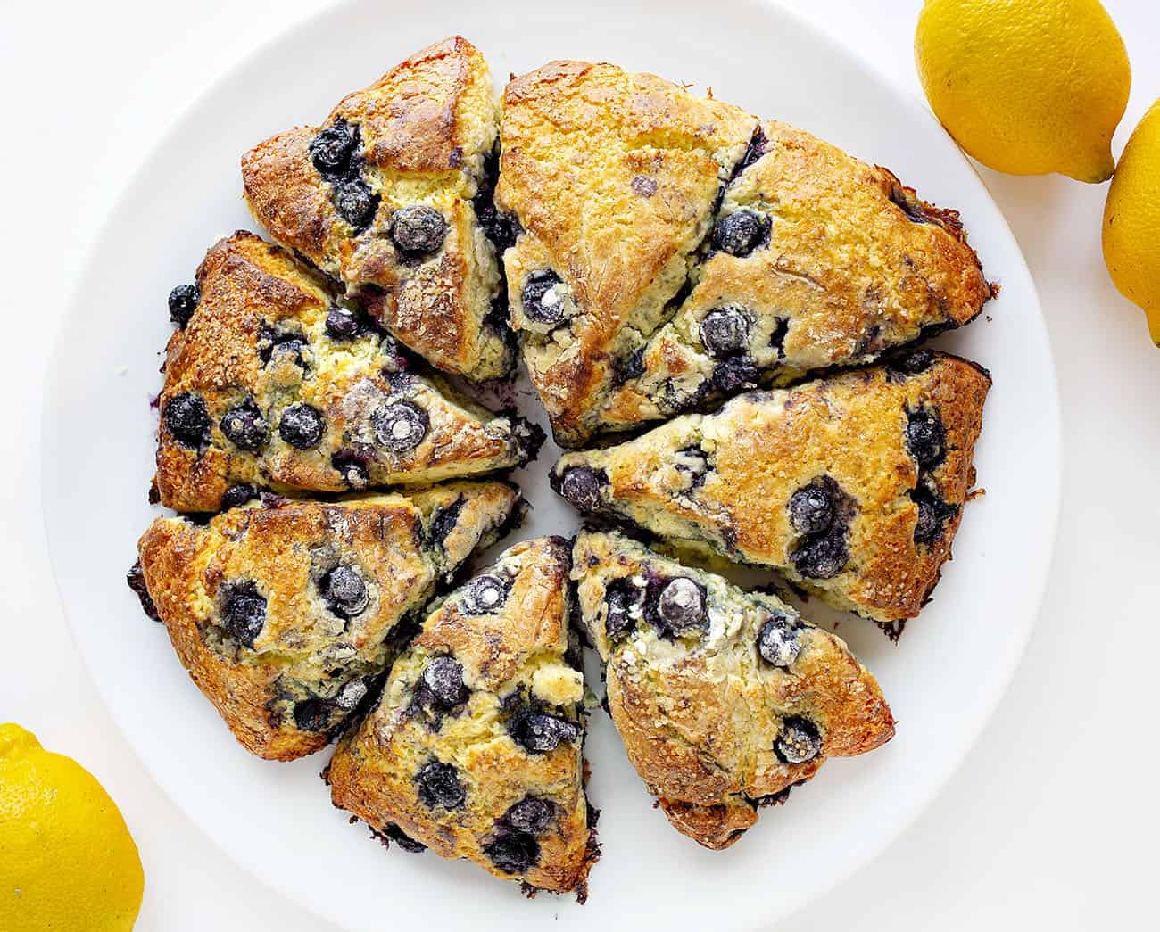 Overhead view of Plated Blueberry Scones