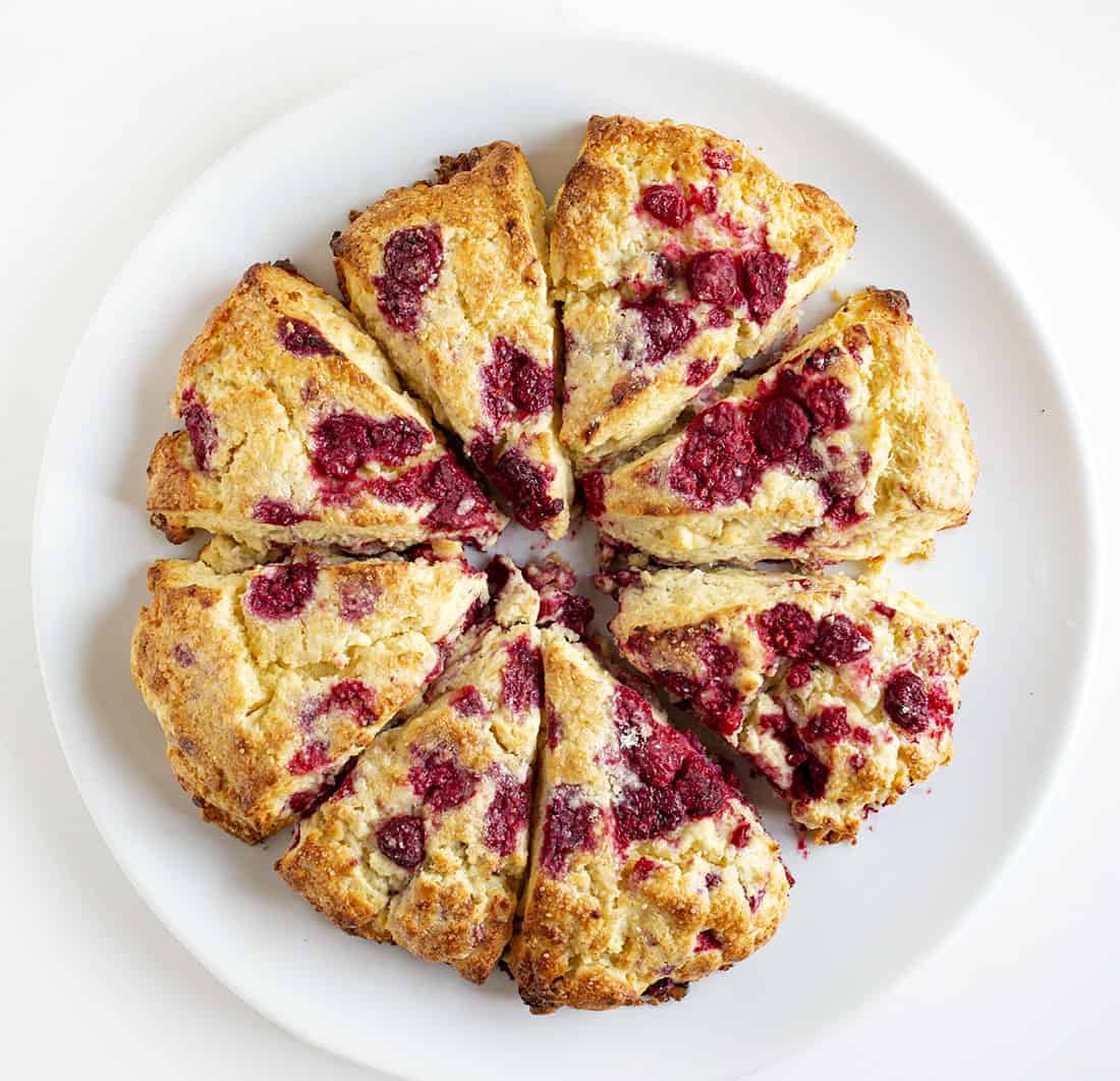 Overhead of White Chocolate Raspberry Scones