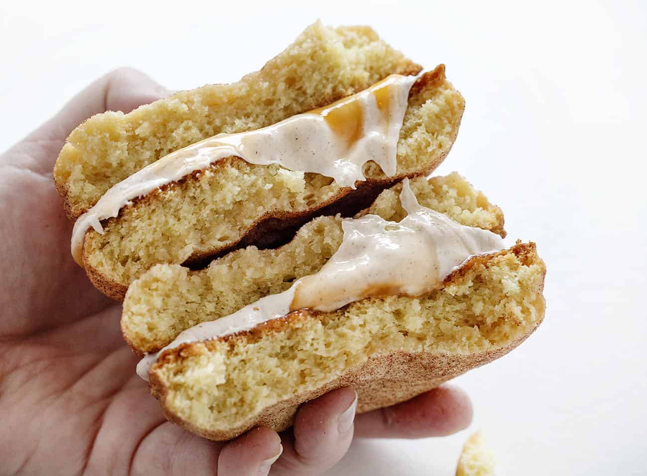 Broken in half Snickerdoodle Cookie Sandwich