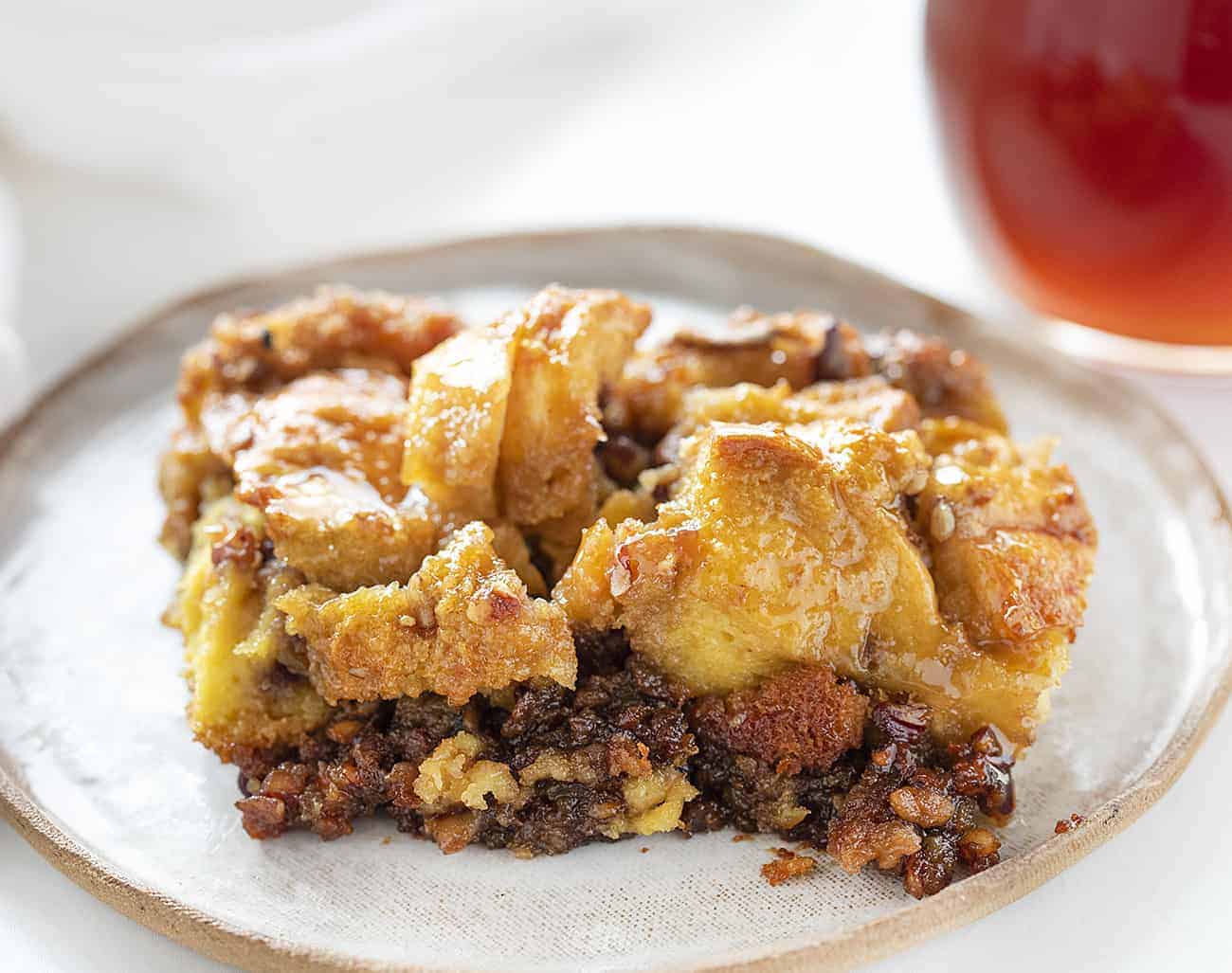 One piece of Baked Pecan French Toast on a plate