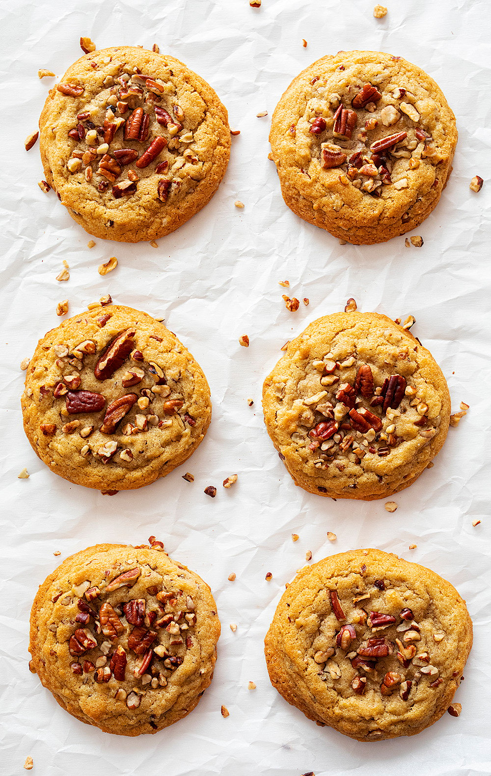 Overhead of Six Butter Pecan Cookies