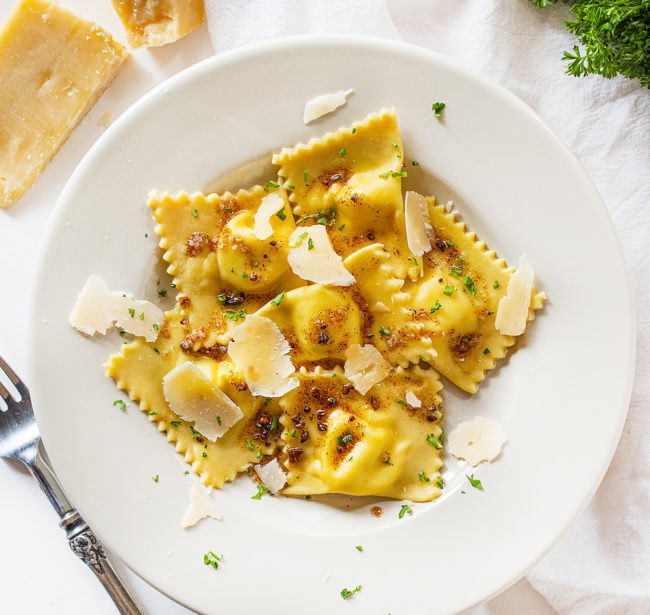 Homemade Five Cheese Ravioli With Garlic Brown Butter Sauce - i am baker