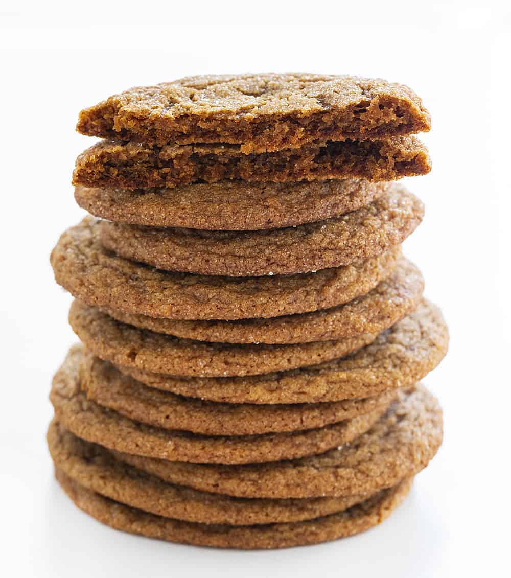 Soft Ginger Cookies with One Broken and Edges Exposed