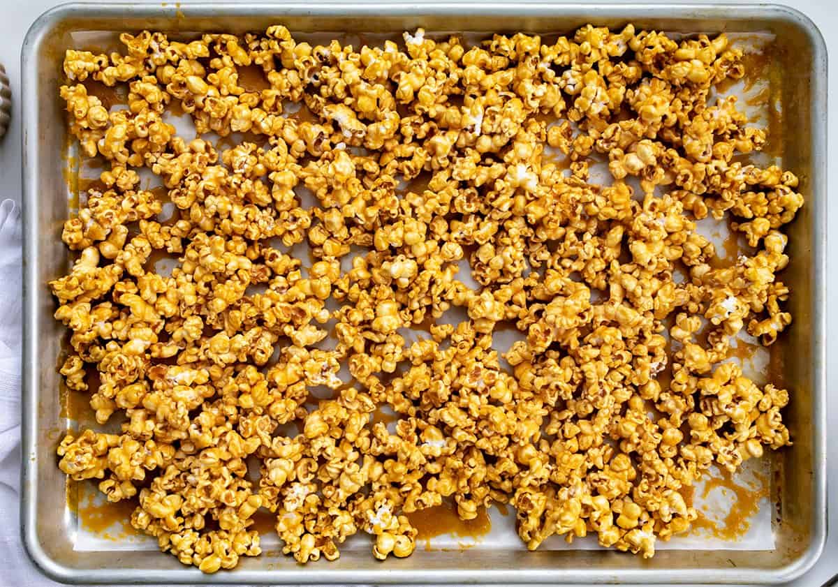 Sheet Pan Filled with Caramel Corn