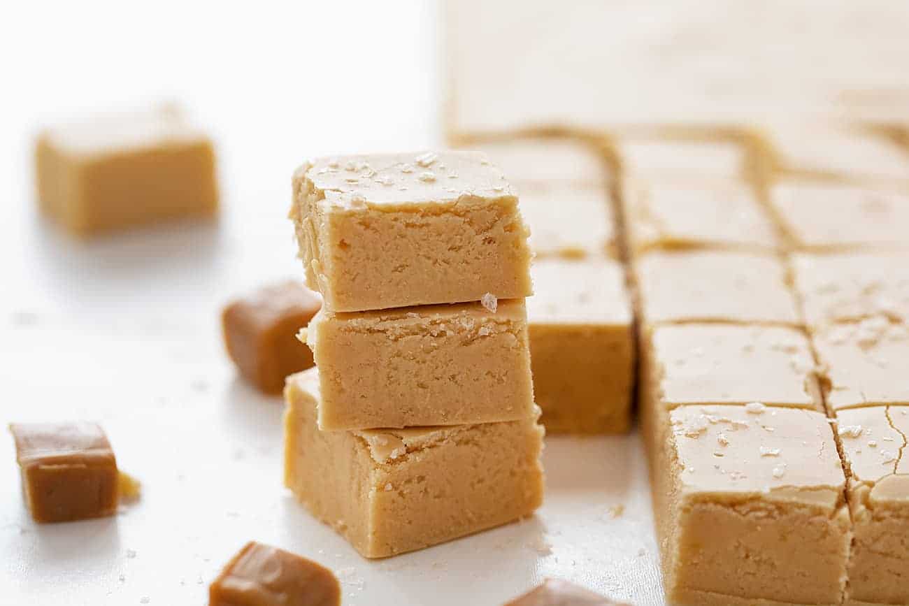 Stacked Pieces of salted caramel fudge