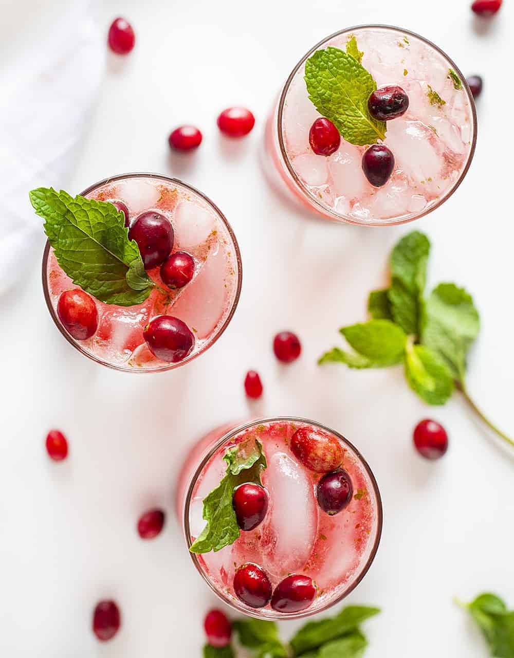 Overhead of 3 Cranberry Lime Mojitos