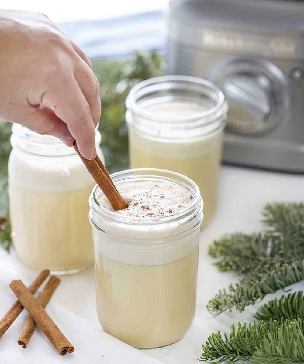 Adding Cinnamon to Easy Blender Eggnog 