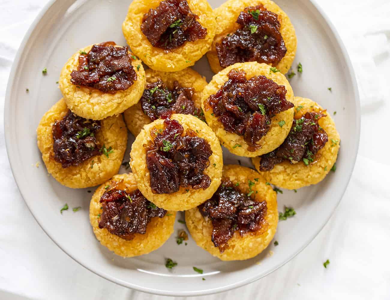 Cheesy Thumbprint Appetizer Overhead view on a Plate