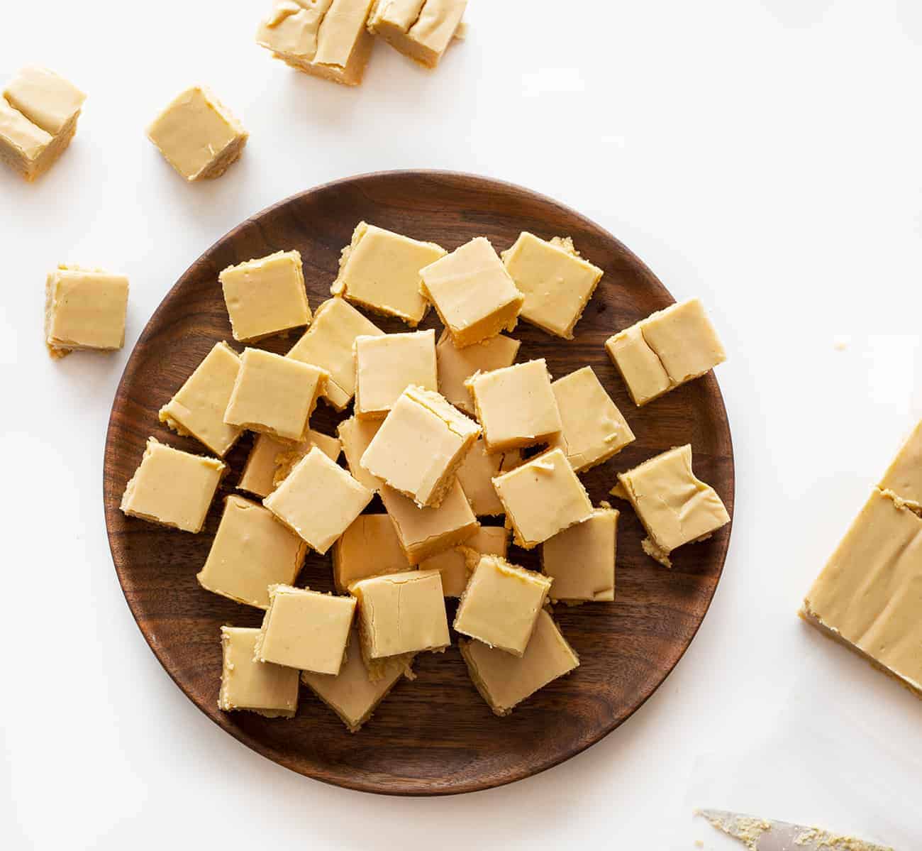 Creamy Peanut Fudge on Wooden Plate