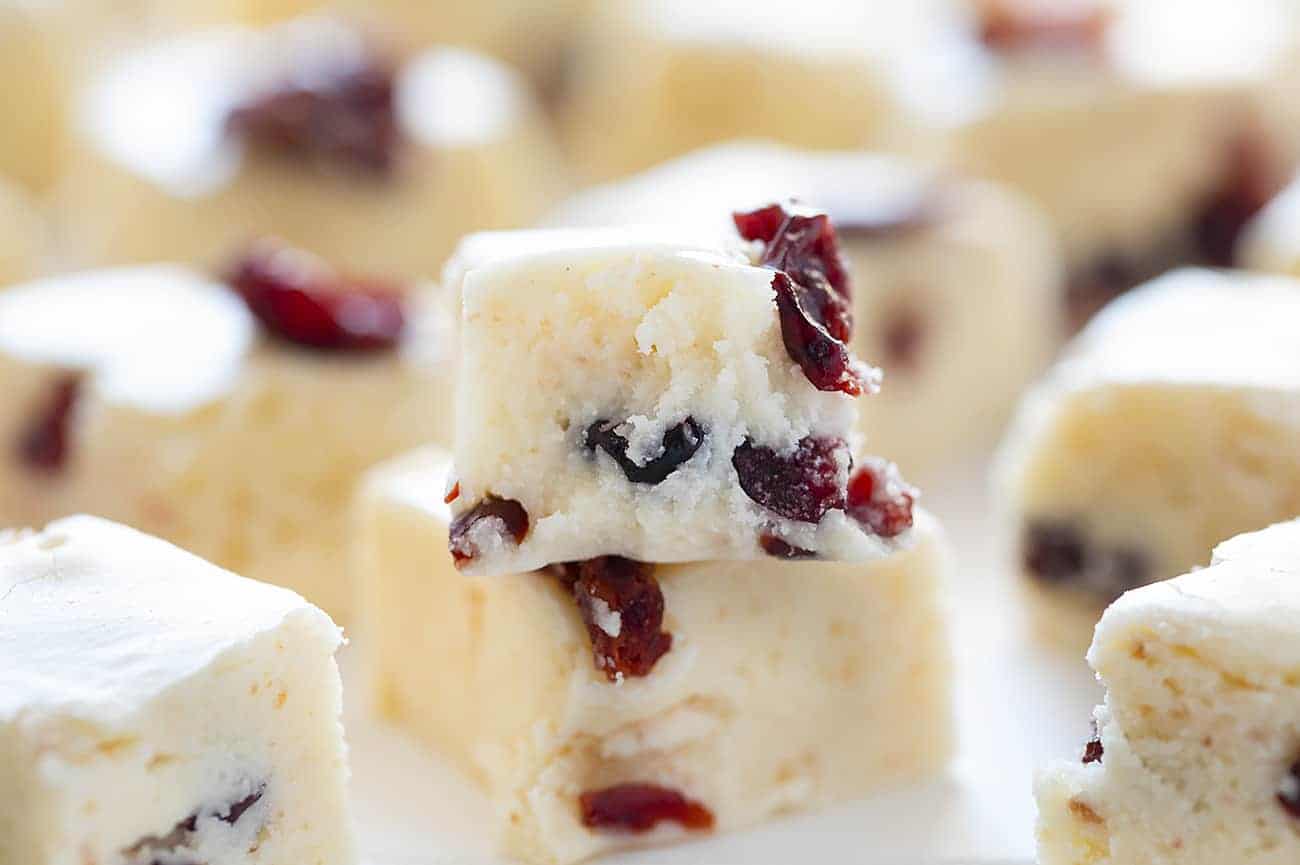 Bit into piece of White Chocolate Cranberry Fudge 