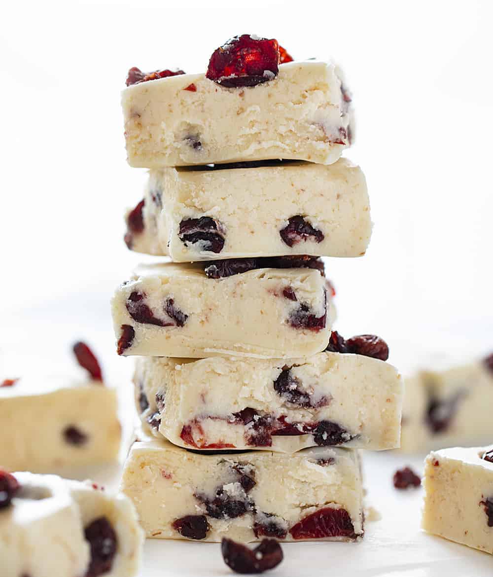 Stack of White Chocolate Cranberry Fudge 