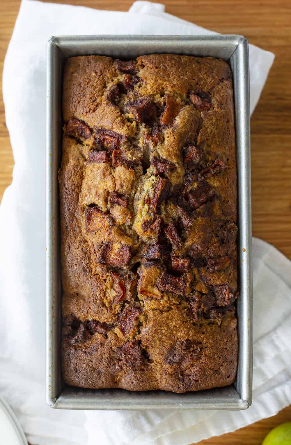 Overhead view of Baked Apple Fritter Bread