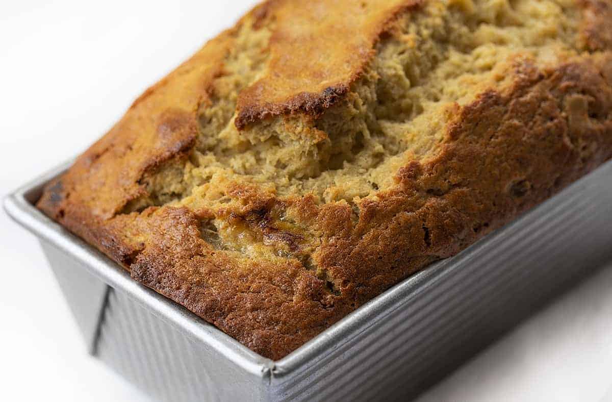 Loaf of Sourdough Banana Bread in Pan 