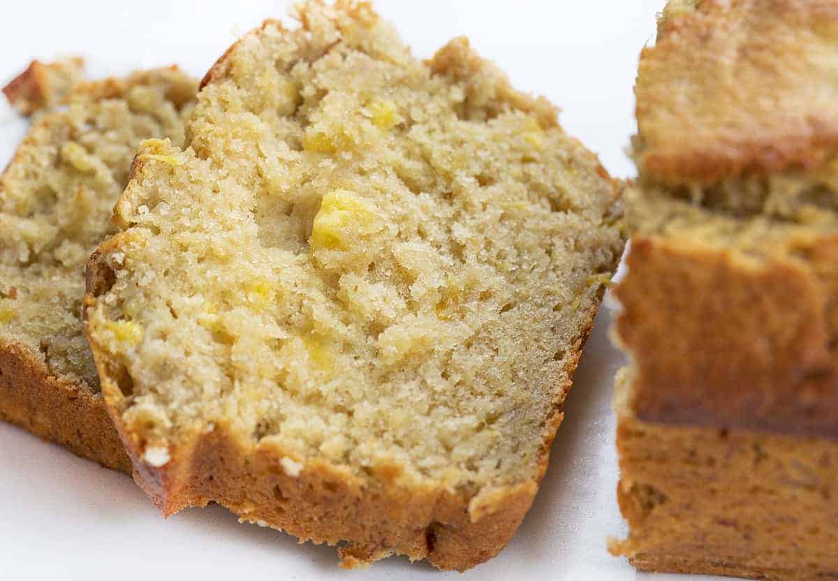 Very Close up of One Slice of Sourdough Banana Bread