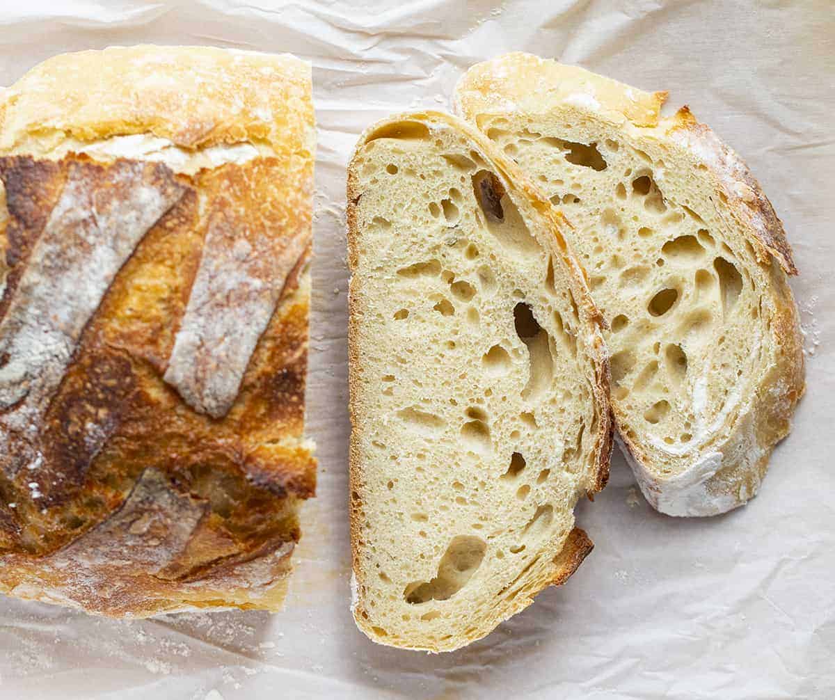 Overhead Image of Sourdough Bread and Two Slices
