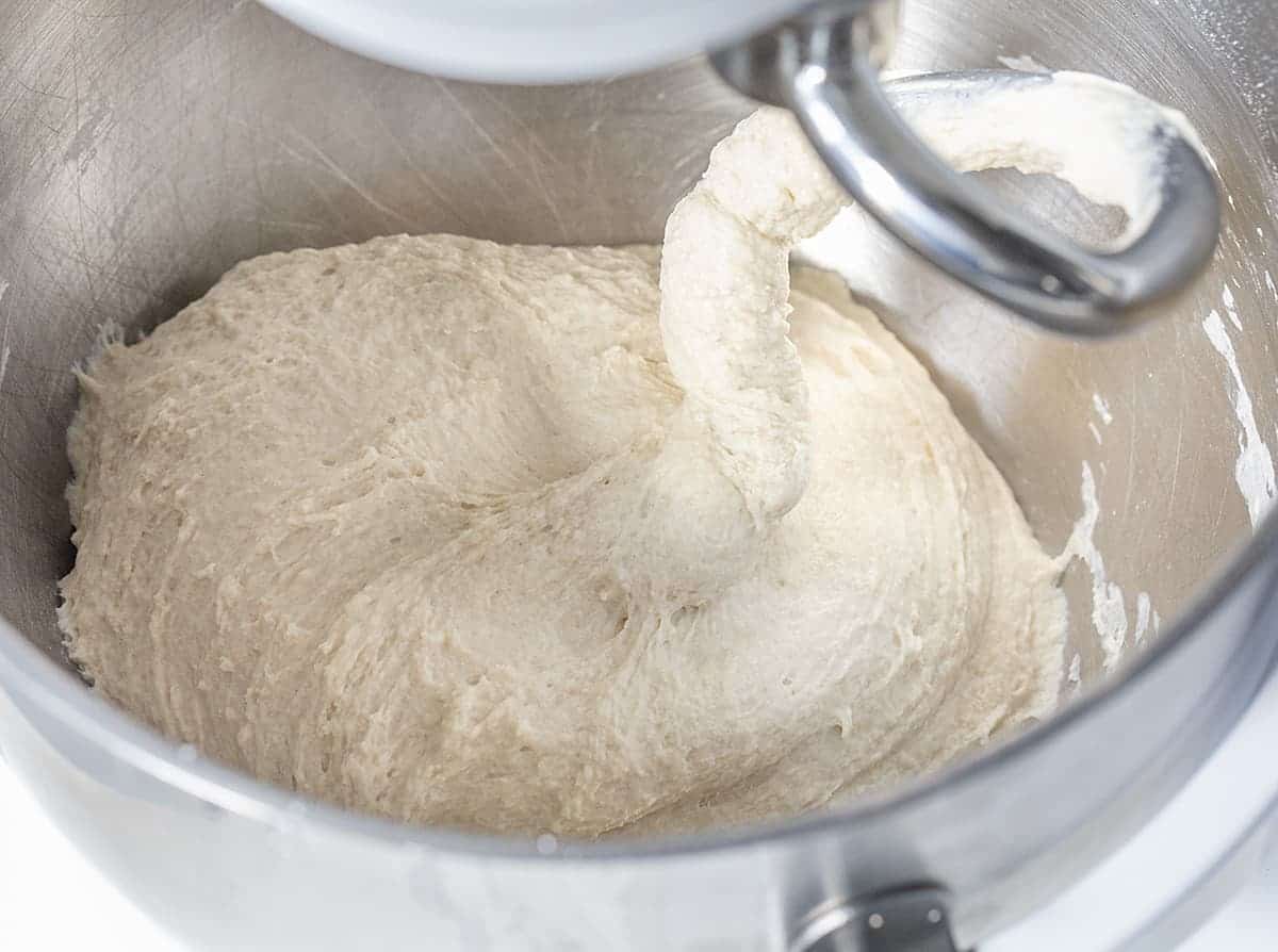 Sourdough Bread in Bowl of Stand Mixer with Dough Hook